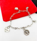 Silver Wife Sunflower Heart Charm Bracelet Personalized Customized Gifts, N964A