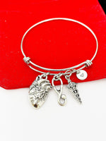Silver Cardiologist Bracelet Anatomy Heart Caduceus, Medical School Student Gifts, Personalized Customized Gifts, N5283A