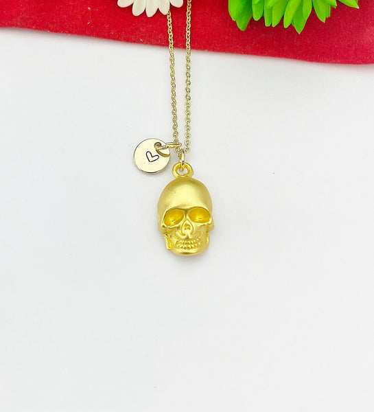 Gold Halloween Skeleton Charm Necklace Gothic Jewelry Gifts, Personalized Customized Gifts, N5355