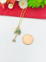 Gold Coconut Tree Charm Necklace Palm Tree Beach Jewelry Gifts, Personalized Customized Gifts, N5356