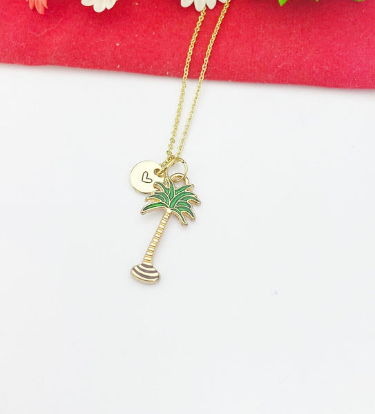Gold Coconut Tree Charm Necklace Palm Tree Beach Jewelry Gifts, Personalized Customized Gifts, N5356