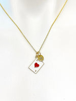 Gold Ace of Heart Charm Necklace A Red Heart Card Poker Jewelry Gifts, Personalized Customized Gifts, N3214C