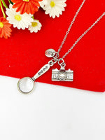 Silver Detective Necklace Magnifying Glass Camera Detector Jewelry, Personalized Customized Gifts, N4401A