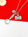 Silver Detective Necklace Magnifying Glass Camera Detector Jewelry, Personalized Customized Gifts, N4401A