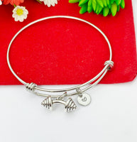 Silver Dumbbell Charm Bracelet Weightlifting Gym Jewelry Gifts, Personalized Customized Gifts, N987A