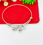 Silver Dumbbell Charm Bracelet Weightlifting Gym Jewelry Gifts, Personalized Customized Gifts, N987A