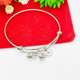 Silver Dumbbell Charm Bracelet Weightlifting Gym Jewelry Gifts, Personalized Customized Gifts, N987A