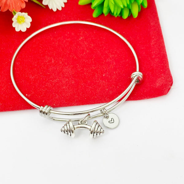 Silver Dumbbell Charm Bracelet Weightlifting Gym Jewelry Gifts, Personalized Customized Gifts, N987A