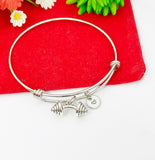 Silver Dumbbell Charm Bracelet Weightlifting Gym Jewelry Gifts, Personalized Customized Gifts, N987A