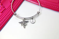 Silver PA Caduceus Charm Bracelet Medical Nursing School Jewelry Gifts, Personalized Customized Gifts, N4549A
