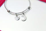 Stainless Steel Crescent Moon Charm Bracelet Crescent Moon Jewelry Gifts, Personalized Customized Gifts, N4444A