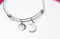 Stainless Steel Crescent Moon Charm Bracelet Crescent Moon Jewelry Gifts, Personalized Customized Gifts, N4444A