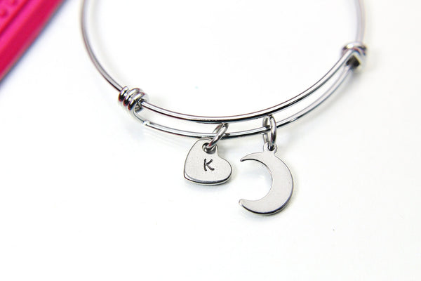 Stainless Steel Crescent Moon Charm Bracelet Crescent Moon Jewelry Gifts, Personalized Customized Gifts, N4444A