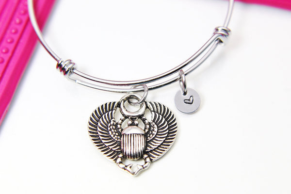 Silver Egyptian Beetle Charm Bracelet Egyptian Beetle Jewelry Gifts, Personalized Customized Gifts, N30A
