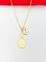 Best Christmas Gifts for Tennis Player, Gold Stainless Steel Tennis Racket Charms Necklace N45