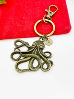 Silver or Bronze Octopus Charm Keychain Personalized Customize Charm Keychain, AN5428