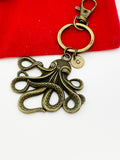 Silver or Bronze Octopus Charm Keychain Personalized Customize Charm Keychain, AN5428