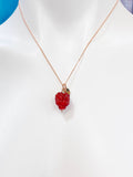 Rose Gold Red Raspberry Necklace, Handmade Lampwork Raspberry Charm Best Seller Christmas Gifts, N5304B