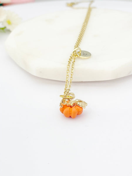 Gold Orange Pumpkin Necklace Fall Gifts, N1790A