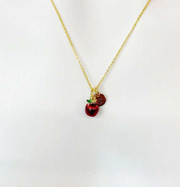 Apple Necklace, Gold Red Apple Fruit Necklace, Birthday Gift, N5162