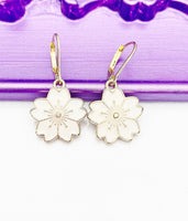 Gold Cherry Blossom Sakura Flower Charm Earrings, Hypoallergenic, Best Seller Christmas Gifts for Girls, N2965A