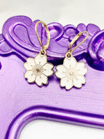 Gold Cherry Blossom Sakura Flower Charm Earrings, Hypoallergenic, Best Seller Christmas Gifts for Girls, N2965A