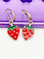 Gold Red Strawberry Charm Earrings, Hypoallergenic, Best Seller Christmas Gifts for Girlfriends, N3583A