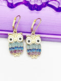 Gold Owl Bird Charm Earrings, N2668A