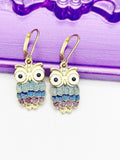 Gold Owl Bird Charm Earrings, N2668A