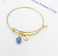 Gold Natural Blue Spot Jasper Charm Bracelet, N2798A