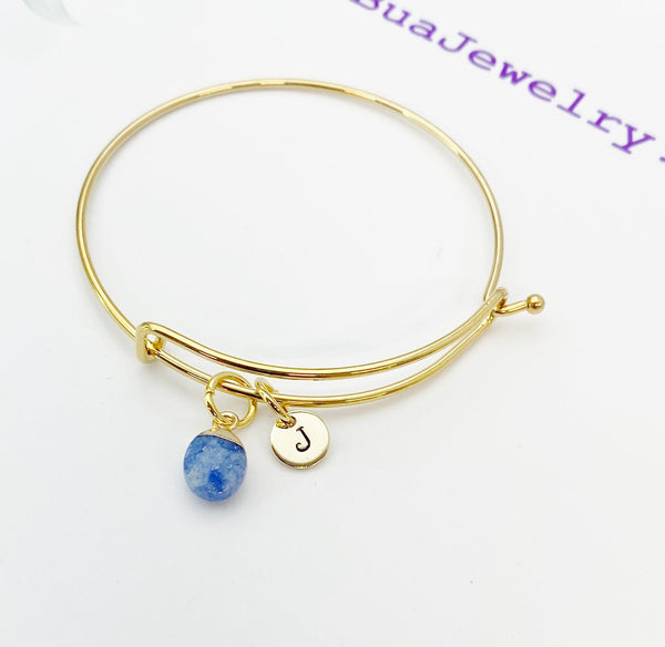 Gold Natural Blue Spot Jasper Charm Bracelet, N2798A