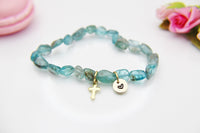 Gold Natural Apatite Bead Stretch Bracelet Gemstone Jewelry, Best Seller Christmas Gifts, N1726