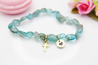 Gold Natural Apatite Bead Stretch Bracelet Gemstone Jewelry, Best Seller Christmas Gifts, N1726
