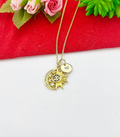 Christmas Gifts for Mom, Gold Cubic Zirconia Moon with Sun Charms Necklace N3803