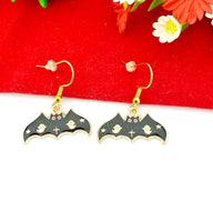 Gold Black Bat with Ghost Halloween Charm Earrings, Fun Halloween, Halloween Gift, N3992
