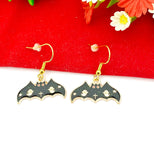 Gold Black Bat with Ghost Halloween Charm Earrings, Fun Halloween, Halloween Gift, N3992