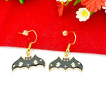Gold Black Bat with Ghost Halloween Charm Earrings, Fun Halloween, Halloween Gift, N3992