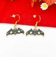 Gold Black Bat with Ghost Halloween Charm Earrings, Fun Halloween, Halloween Gift, N3992