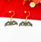 Gold Bat Ghost Dangle Earrings, Fun Halloween Jewelry
