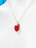 Rose Gold Red Raspberry Necklace, Handmade Lampwork Raspberry Charm Best Seller Christmas Gifts, N5304B