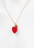 Rose Gold Red Raspberry Necklace, Handmade Lampwork Raspberry Charm Best Seller Christmas Gifts, N5304B