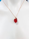 Rose Gold Red Raspberry Necklace, Handmade Lampwork Raspberry Charm Best Seller Christmas Gifts, N5304B