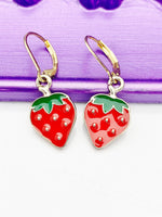Gold Red Strawberry Charm Earrings, Hypoallergenic, Best Seller Christmas Gifts for Girlfriends, N3583A