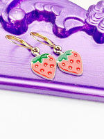 Gold Red Strawberry Charm Earrings, Hypoallergenic, Best Seller Christmas Gifts for Girlfriends, N3583A