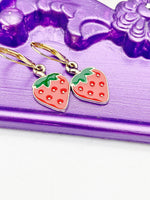 Gold Red Strawberry Charm Earrings, Hypoallergenic, Best Seller Christmas Gifts for Girlfriends, N3583A