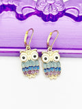 Gold Owl Bird Charm Earrings, N2668A