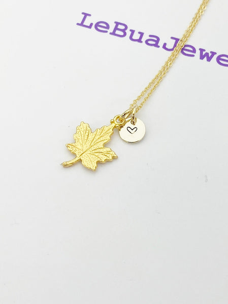 Gold Maple Leaf Charm Necklace, Fall Autumn Jewelry Gift, N5142B