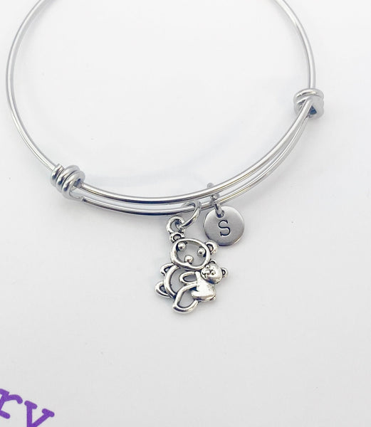 Silver Mom Panda and Baby Bear Charm Bracelet Christmas Luck Gifts,CN1415