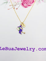 Gold Witch Riding Broom Charm Necklace Halloween Gifts, N2315