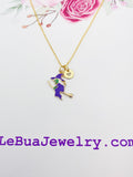 Gold Witch Riding Broom Charm Necklace Halloween Gifts, N2315